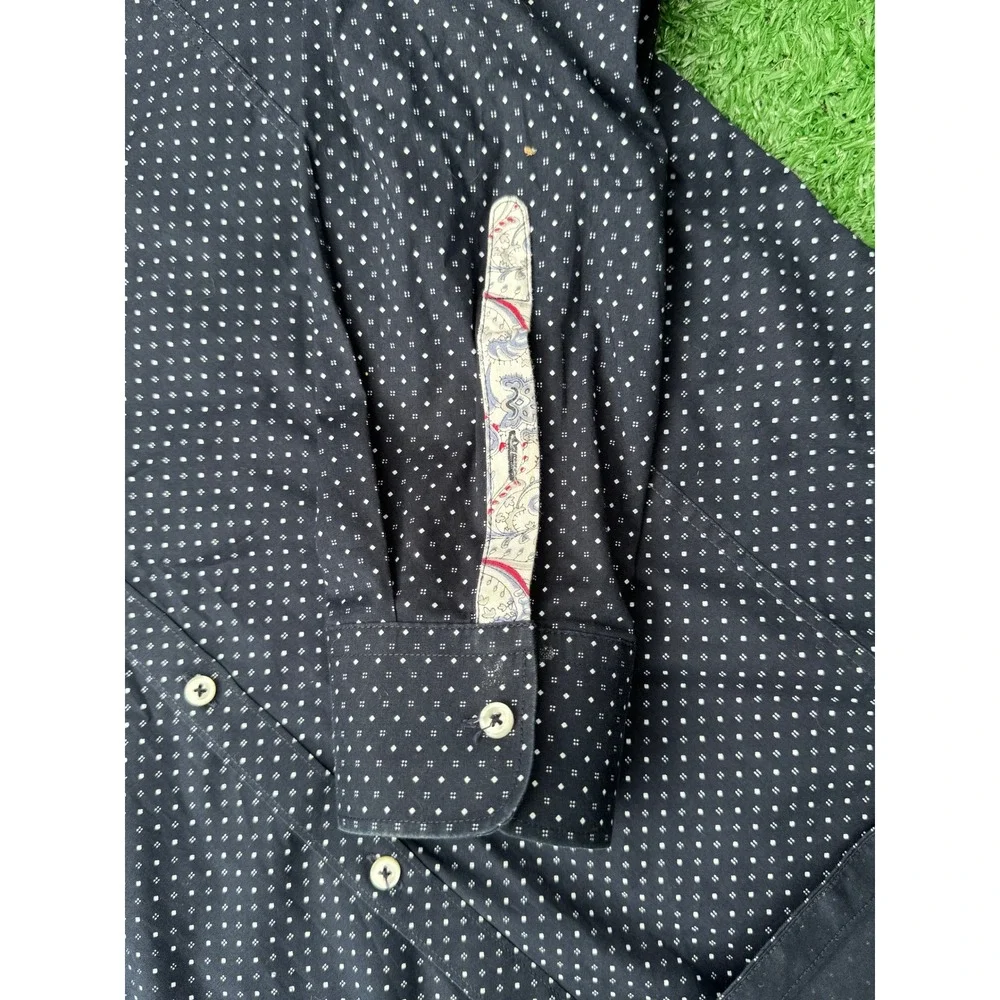 7‎ Diamonds Mens Navy Blue Diamond Print Long Sleeve Button Down Shirt Large